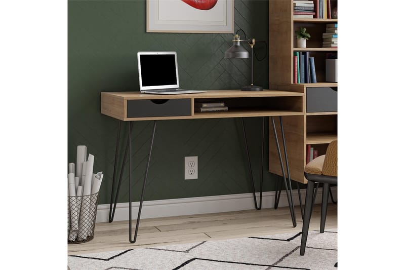 Skrivebord Concord 106 cm med Oppbevaring Skuff Grå/Natur/Sv - Novogratz - Møbler - Bord - Kontorbord - Skrivebord