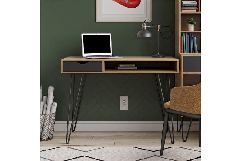 Skrivebord Concord 106 cm med Oppbevaring Skuff Grå/Natur/Sv - Novogratz - Møbler - Bord - Kontorbord - Skrivebord