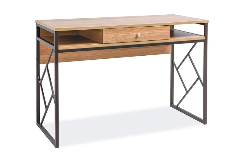 Skrivebord Corcega 110 cm med Oppbevaring Skuff + Hyller - Natur/Svart - Skrivebord - Databord & PC bord
