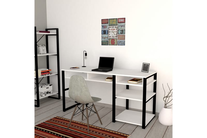 Skrivebord Dehana 150 cm med Oppbevaring 5 Hyller - Hvit/Svart - Møbler - Bord - Kontorbord - Skrivebord