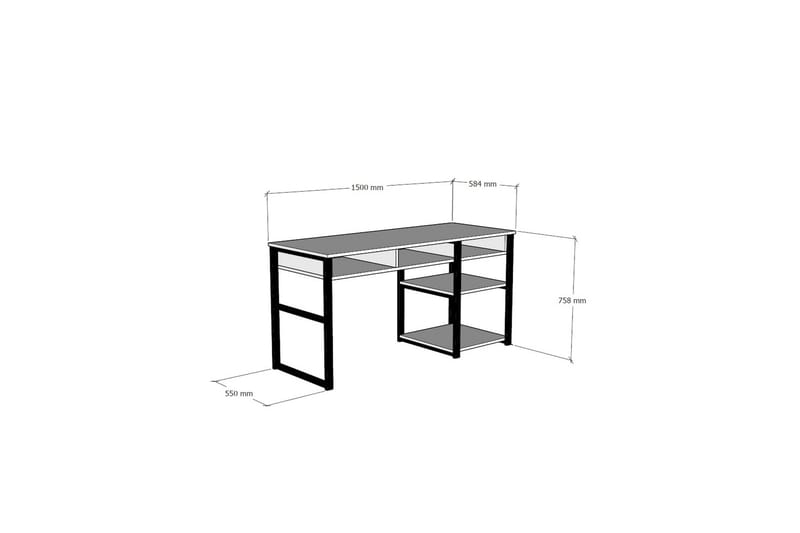 Skrivebord Dehana 150 cm med Oppbevaring 5 Hyller - Hvit/Svart - Skrivebord - Databord & PC bord