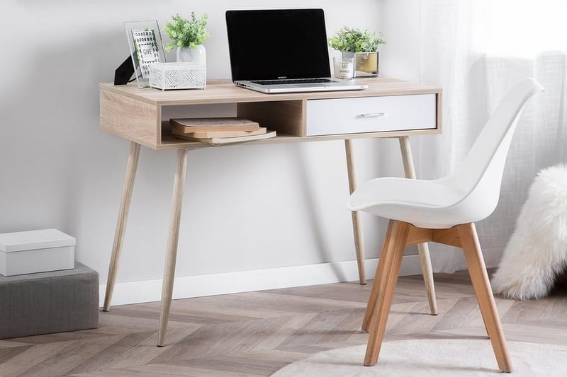 Skrivebord Deoban 100 cm med Oppbevaring Skuff + Hylle - Lysebrun/Vi - Møbler - Bord - Kontorbord - Skrivebord