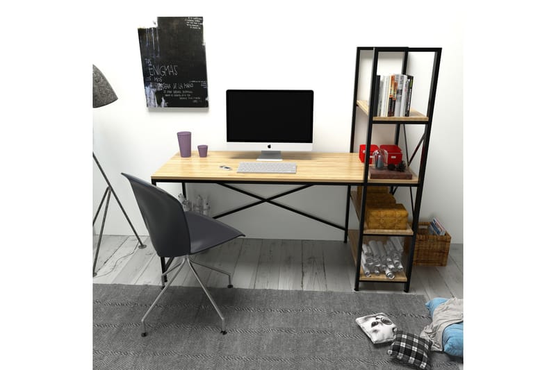 Skrivebord Dumö 160 cm med Oppbevaringshyller - Brun/Svart - Skrivebord - Databord & PC bord