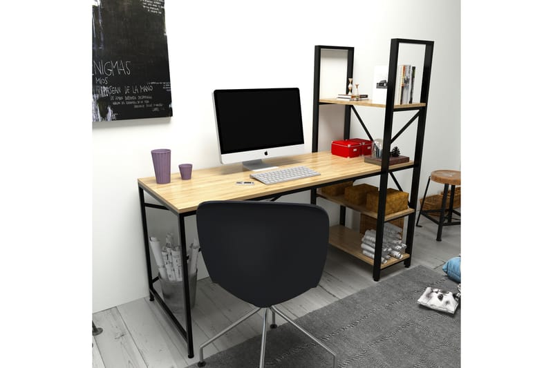 Skrivebord Dumö 160 cm med Oppbevaringshyller - Brun/Svart - Skrivebord - Databord & PC bord
