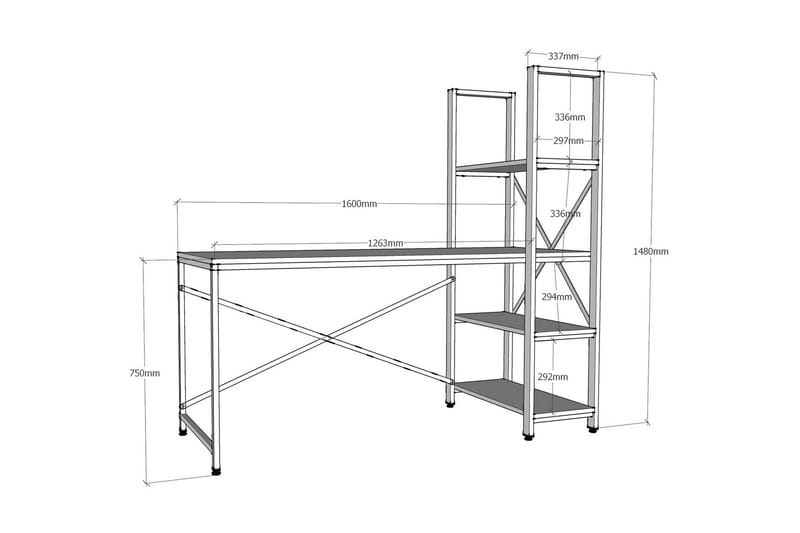 Skrivebord Dumö 160 cm med Oppbevaringshyller - Brun/Svart - Skrivebord - Databord & PC bord