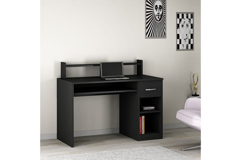 Skrivebord Eslemez 120 cm med Oppbevaringsskuff + Hyller - Antrasitt - Møbler - Bord - Kontorbord - Skrivebord