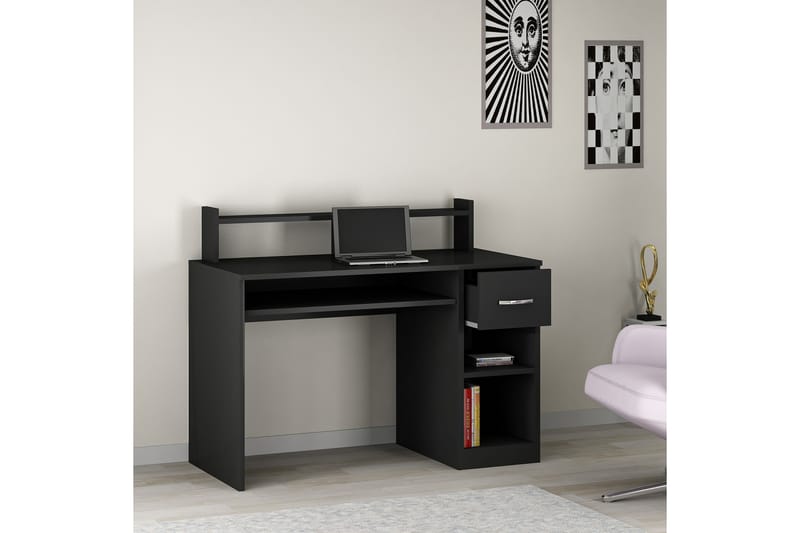 Skrivebord Eslemez 120 cm med Oppbevaringsskuff + Hyller - Antrasitt - Møbler - Bord - Kontorbord - Skrivebord