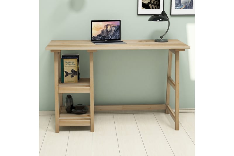 Skrivebord Fatimah 120 cm med Oppbevaring 2 Hyller - Lyse Tre - Skrivebord - Databord & PC bord