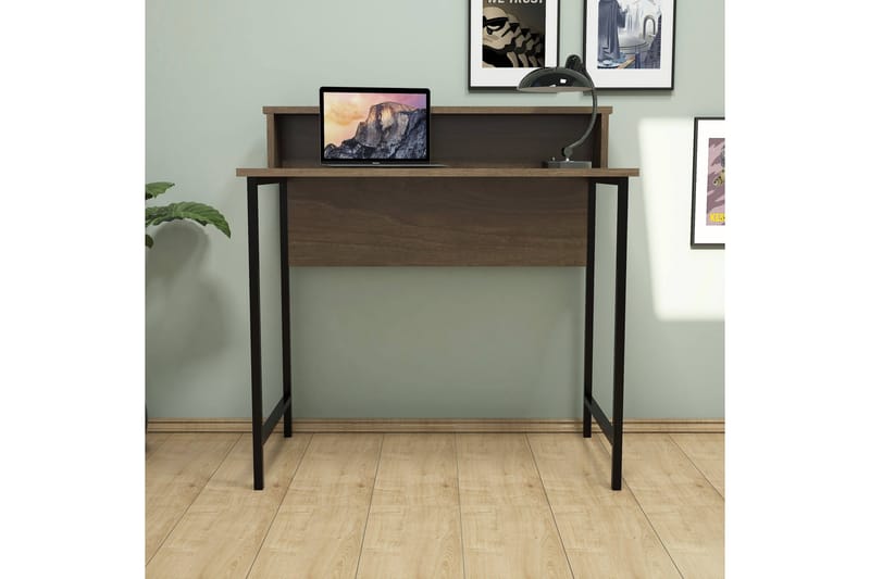 Skrivebord Fatimah 90 cm med Oppbevaringshylle - Valnøttsbrun/Svart - Skrivebord - Databord & PC bord