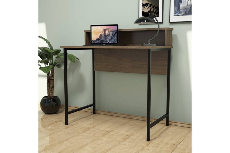 Skrivebord Fatimah 90 cm med Oppbevaringshylle - Valnøttsbrun/Svart - Skrivebord - Databord & PC bord