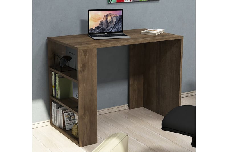 Skrivebord Fatimah 90 cm med Oppbevaringshyller - Valnøttsbrun - Skrivebord - Databord & PC bord