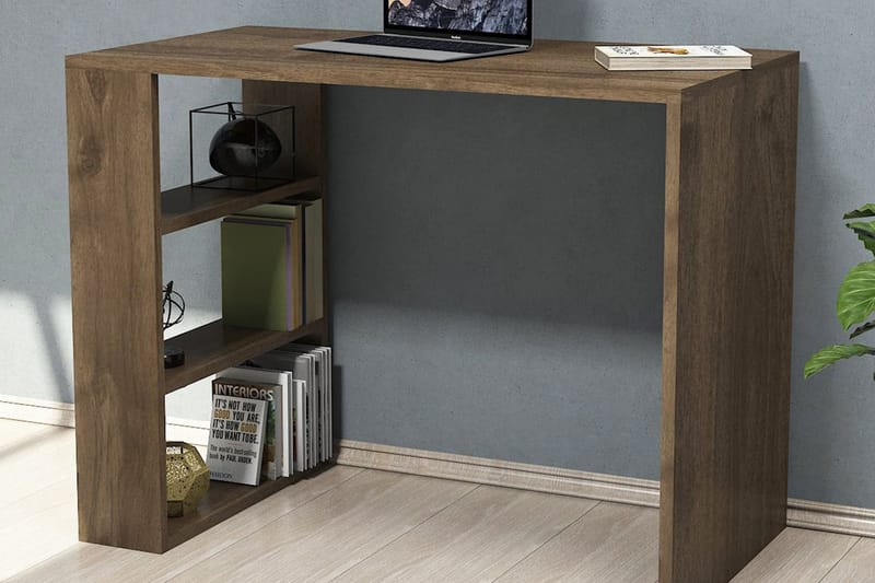 Skrivebord Fatimah 90 cm med Oppbevaringshyller - Valnøttsbrun - Skrivebord - Databord & PC bord