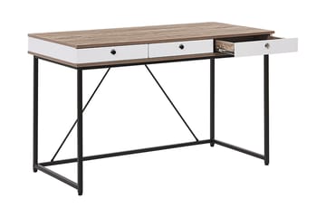 Skrivebord Flempton 120 cm med Oppbevaring 3 Skuffer - Lysebrun/Hvit/Svart - Møbler - Bord - Kontorbord - Skrivebord