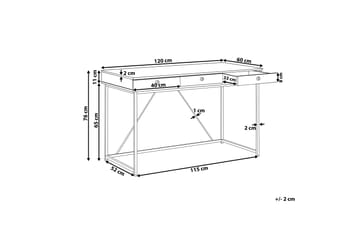 Skrivebord Flempton 120 cm med Oppbevaring 3 Skuffer - Lysebrun/Hvit/Svart - Møbler - Bord - Kontorbord - Skrivebord