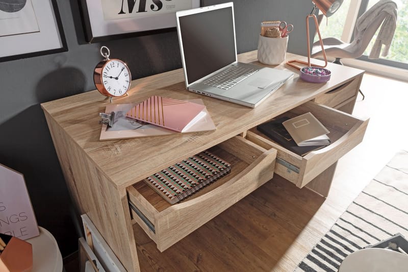 Skrivebord Gehrels 120 cm med Oppbevaring 3 Skuffer - Natur - Skrivebord - Databord & PC bord