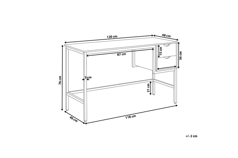 Skrivebord Grateley 120 cm med Oppbevaring 2 Skuffer - Lysebrun/Svart - Skrivebord - Databord & PC bord