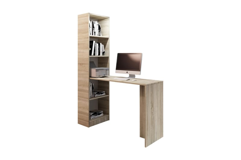 Skrivebord Gridia 125 cm med Oppbevaringshylle - Eikfarge/Beige - Skrivebord - Databord & PC bord