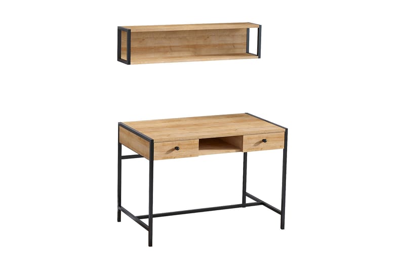 Skrivebord Grunnarp 100 cm med Oppbevaring 2 Skuffer + Hylle - Brun - Skrivebord - Databord & PC bord