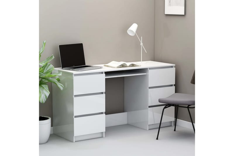 Skrivebord høyglans hvit 140x50x77 cm sponplate - Hvit - Skrivebord - Databord & PC bord