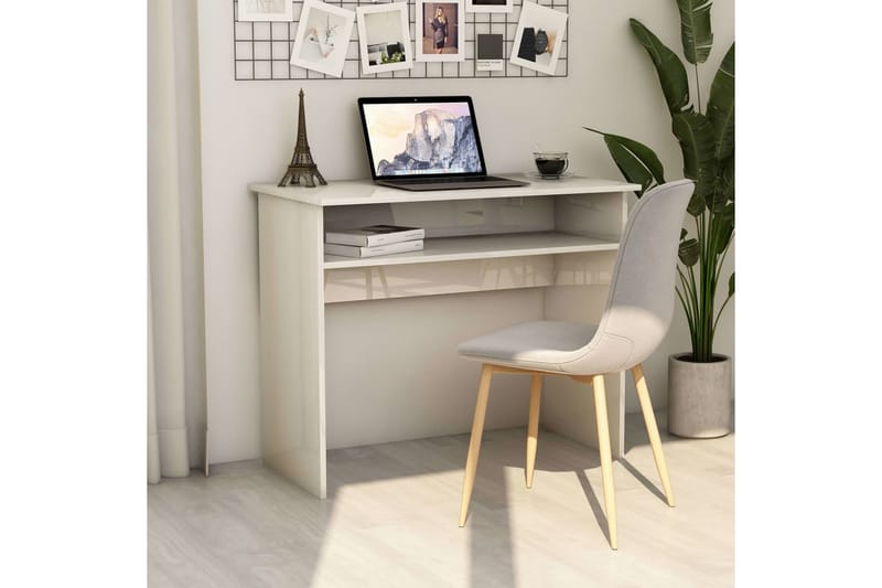 Skrivebord høyglans hvit 90x50x74 cm sponplate - Hvit - Skrivebord - Databord & PC bord