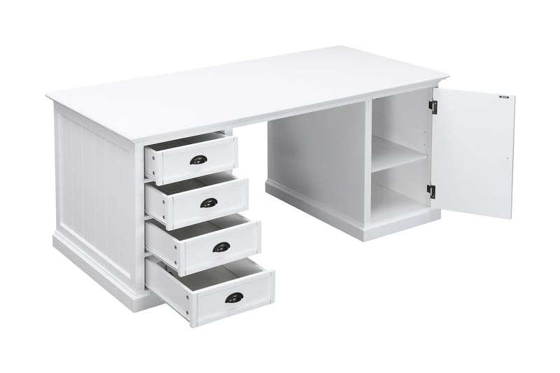 Skrivebord Hampton 170 cm med Oppbevaring 4 Skuffer + Skap - Hvit Mahogny - Skrivebord - Databord & PC bord