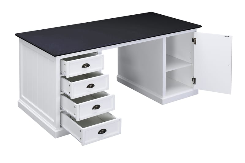 Skrivebord Hampton 170 cm med Oppbevaring 4 Skuffer + Skap - Hvit Mahogny/Svart - Skrivebord - Databord & PC bord