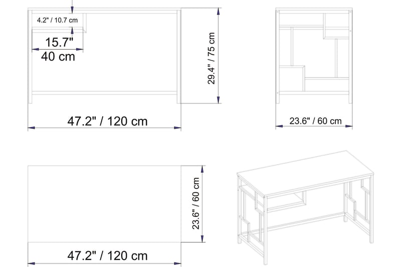 Skrivebord Handen 120 cm med Oppbevaringshylle - Gull - Skrivebord - Databord & PC bord