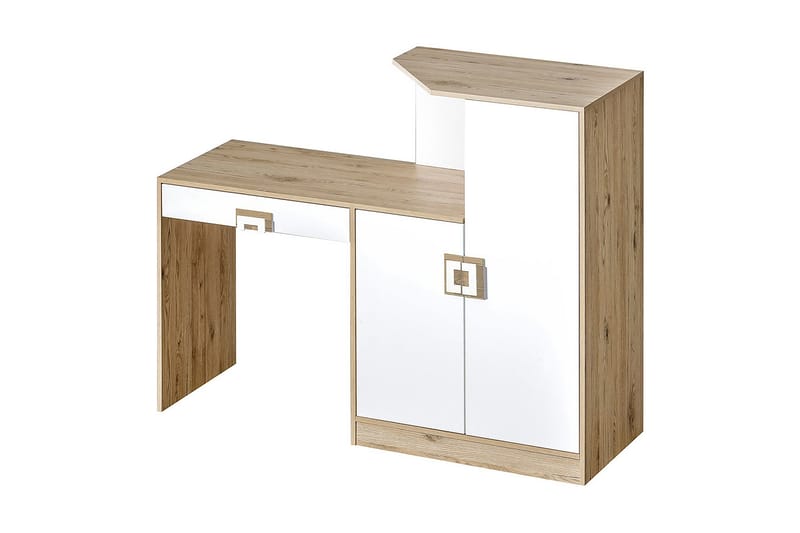 Skrivebord Hermanboda 150 cm med Oppbevaringsskuff + Skap - Beige/Hvit - Skrivebord - Databord & PC bord