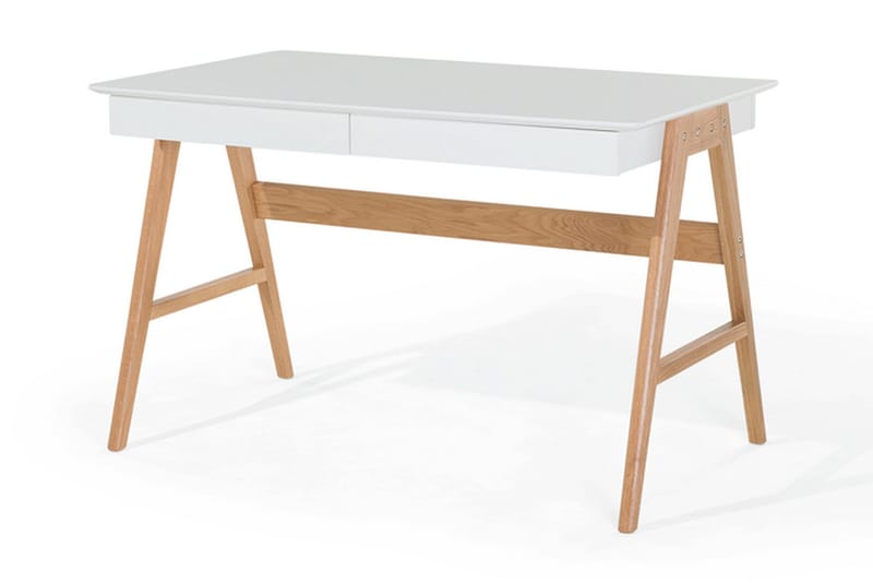 Skrivebord Hermsen 120 cm med Oppbevaring 2 Skuffer - Hvit/Eik - Skrivebord - Databord & PC bord