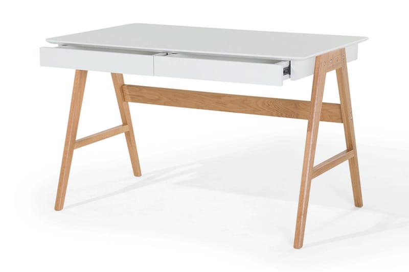 Skrivebord Hermsen 120 cm med Oppbevaring 2 Skuffer - Hvit/Eik - Skrivebord - Databord & PC bord