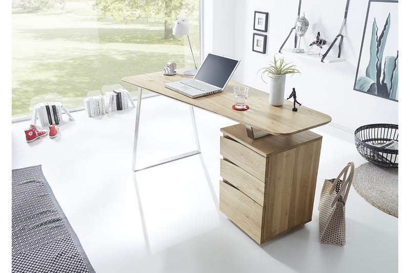 Skrivebord Hilana 150 cm med Oppbevaring 3 Skuffer - Massiv Eik - Skrivebord - Databord & PC bord