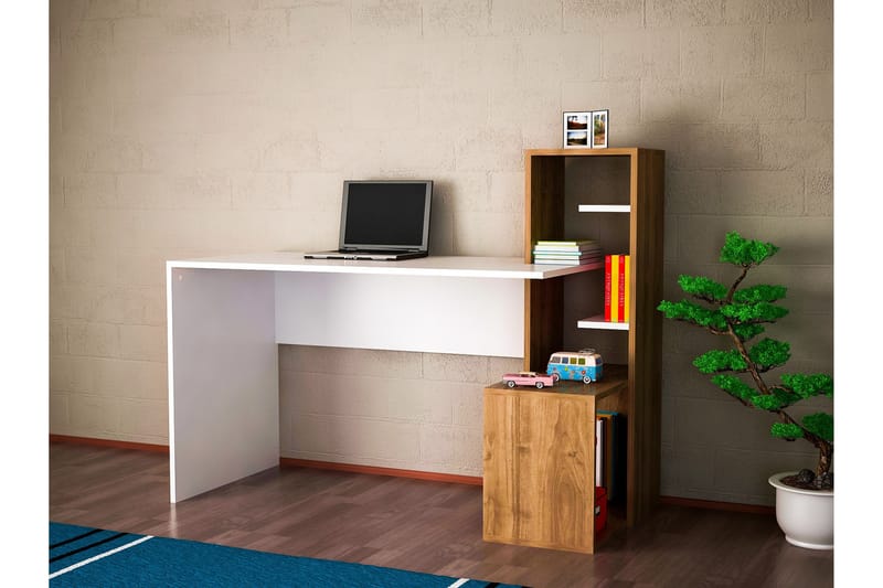 Skrivebord Joshua 120 cm med Oppbevaring - Hvit/Valnøttsbrun - Skrivebord - Databord & PC bord
