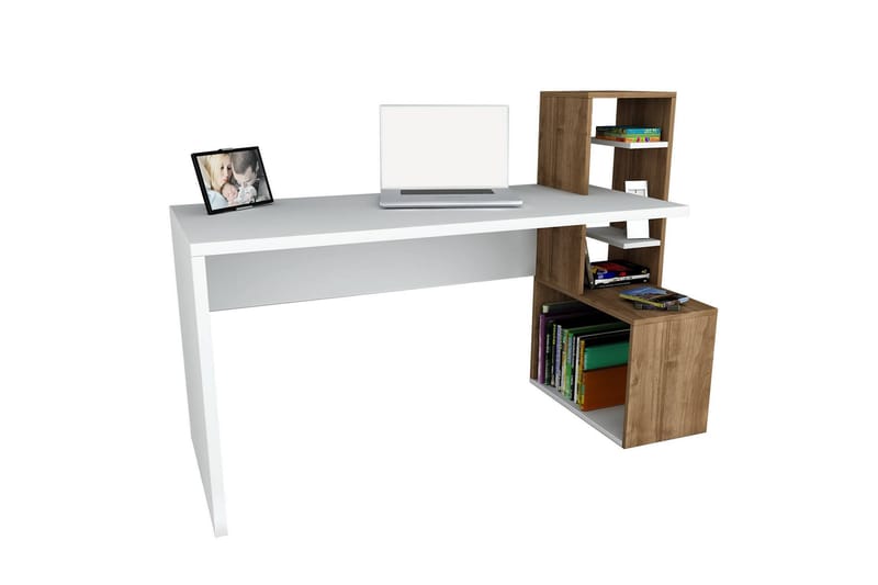 Skrivebord Joshua 120 cm med Oppbevaring - Hvit/Valnøttsbrun - Skrivebord - Databord & PC bord