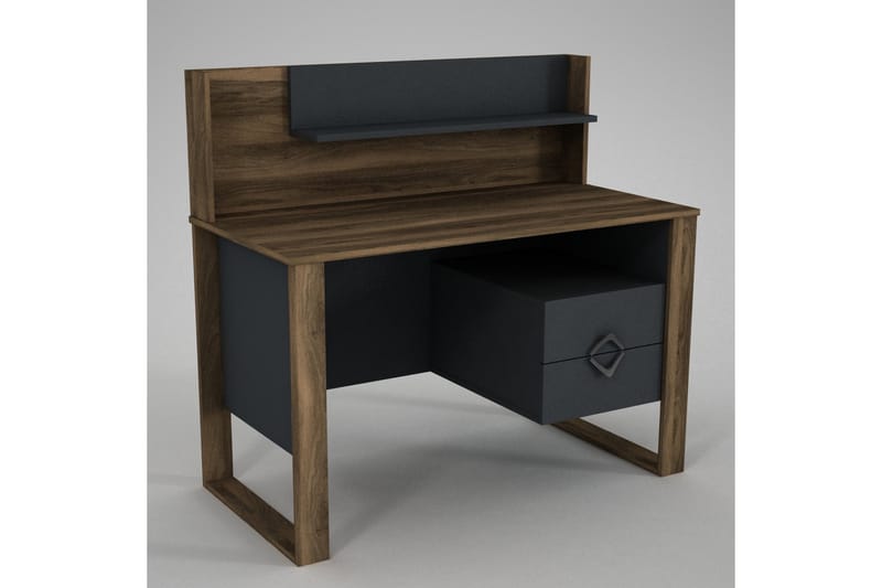 Skrivebord Jospeh 120 cm med Oppbevaring Skuffer + Hyller - Valnøttsbrun/Mørkegrå - Skrivebord - Databord & PC bord