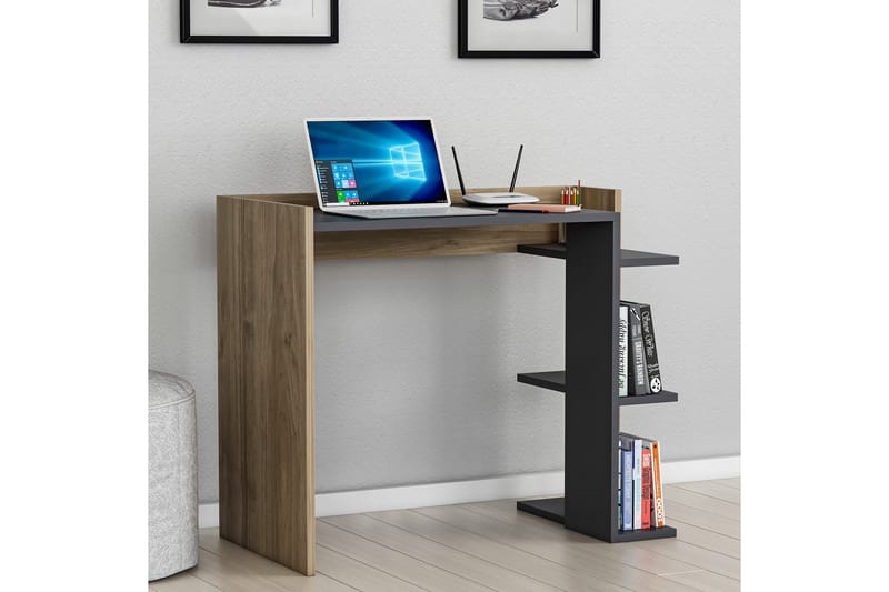 Skrivebord Kanisha 90,6x75x90,6 cm med oppbevaring - Antrasitt/Brun - Skrivebord - Databord & PC bord
