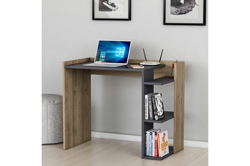 Skrivebord Kanisha 90,6x75x90,6 cm med oppbevaring - Antrasitt/Brun - Skrivebord - Databord & PC bord