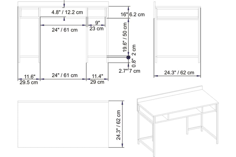 Skrivebord Kerkejaure 120 cm med Oppbevaringshyller - Hvit - Skrivebord - Databord & PC bord