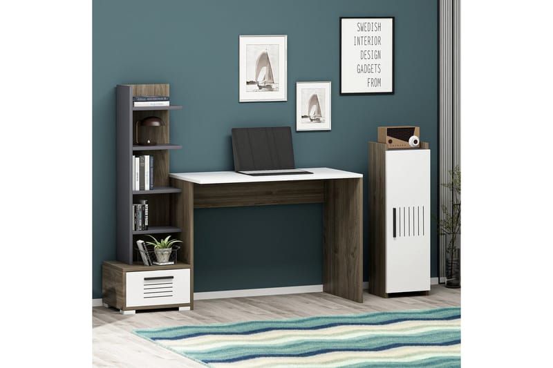 Skrivebord Knista 120x72x120 cm med oppbevaring - Brun - Skrivebord - Databord & PC bord
