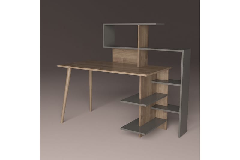 Skrivebord Korso 141,8x121,4x141,8 cm med oppbevaring - Antrasitt/Brun - Skrivebord - Databord & PC bord