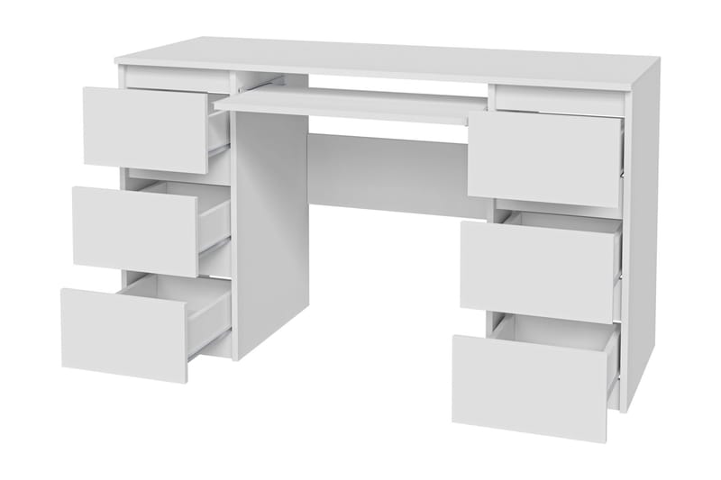 Skrivebord Kublis 130 cm med Oppbevaringsskuffer, Grå/Hvit