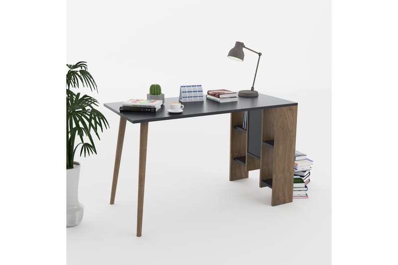 Skrivebord Lagomood Hvito 120 cm med Oppbevaring Hyller - Antrasitt/Valnøttsbrun - Skrivebord - Databord & PC bord