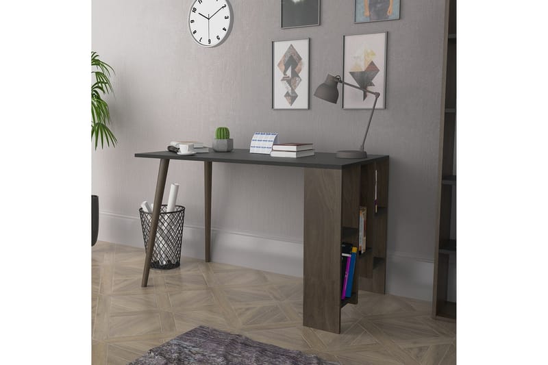 Skrivebord Lagomood Hvito 120 cm med Oppbevaring Hyller - Antrasitt/Valnøttsbrun - Skrivebord - Databord & PC bord