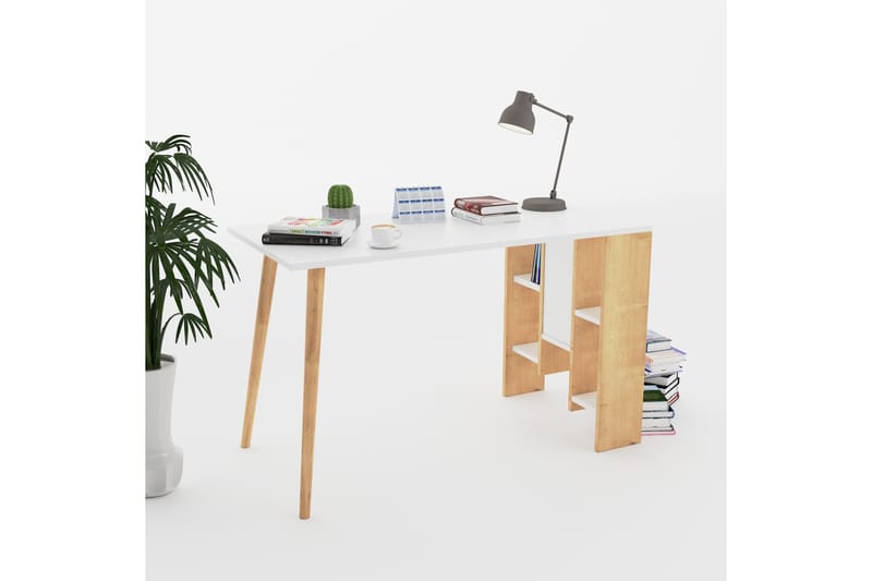 Skrivebord Lagomood Hvito 120 cm med Oppbevaringshyller - Natur/Hvit - Skrivebord - Databord & PC bord