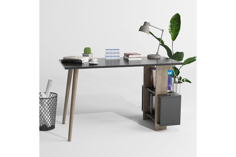 Skrivebord Lagomood Side 120 cm med Oppbevaring Hyller - Antrasitt/Valnøttsbrun - Skrivebord - Databord & PC bord