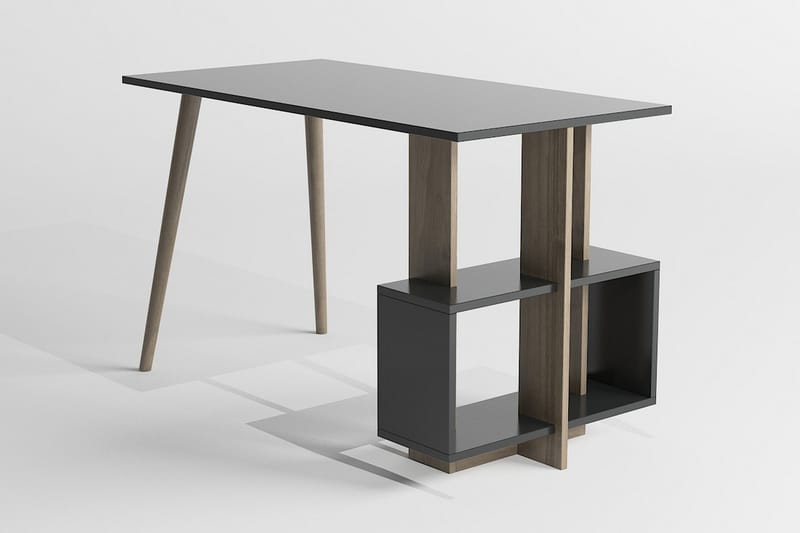 Skrivebord Lagomood Side 120 cm med Oppbevaring Hyller - Antrasitt/Valnøttsbrun - Skrivebord - Databord & PC bord