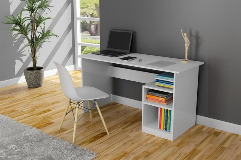 Skrivebord Lalenius 120 cm med Oppbevaring 2 Hyller - Hvit - Skrivebord - Databord & PC bord