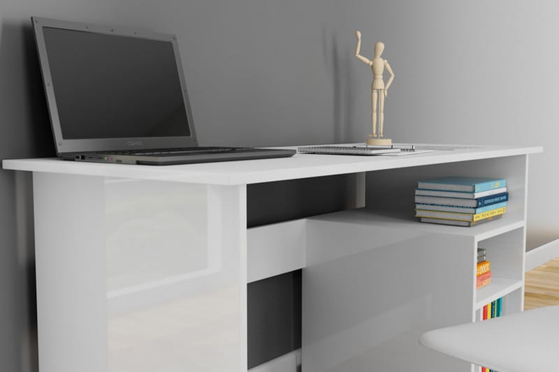 Skrivebord Lalenius 120 cm med Oppbevaring 2 Hyller - Hvit - Skrivebord - Databord & PC bord