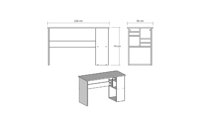 Skrivebord Lalenius 120 cm med Oppbevaringshyller - Hvit - Skrivebord - Databord & PC bord