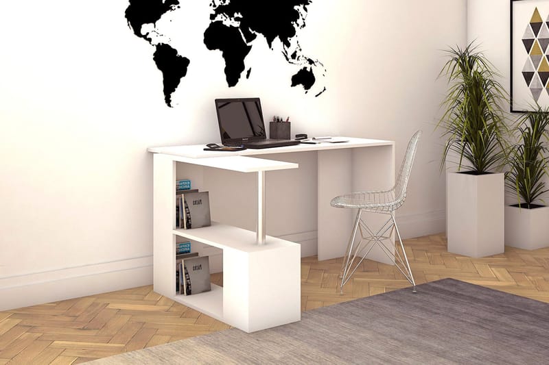 Skrivebord Lalenius 130 cm med Oppbevaringshyller L-form - Hvit - Skrivebord - Databord & PC bord
