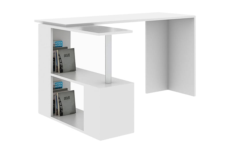 Skrivebord Lalenius 130 cm med Oppbevaringshyller L-form - Hvit - Skrivebord - Databord & PC bord